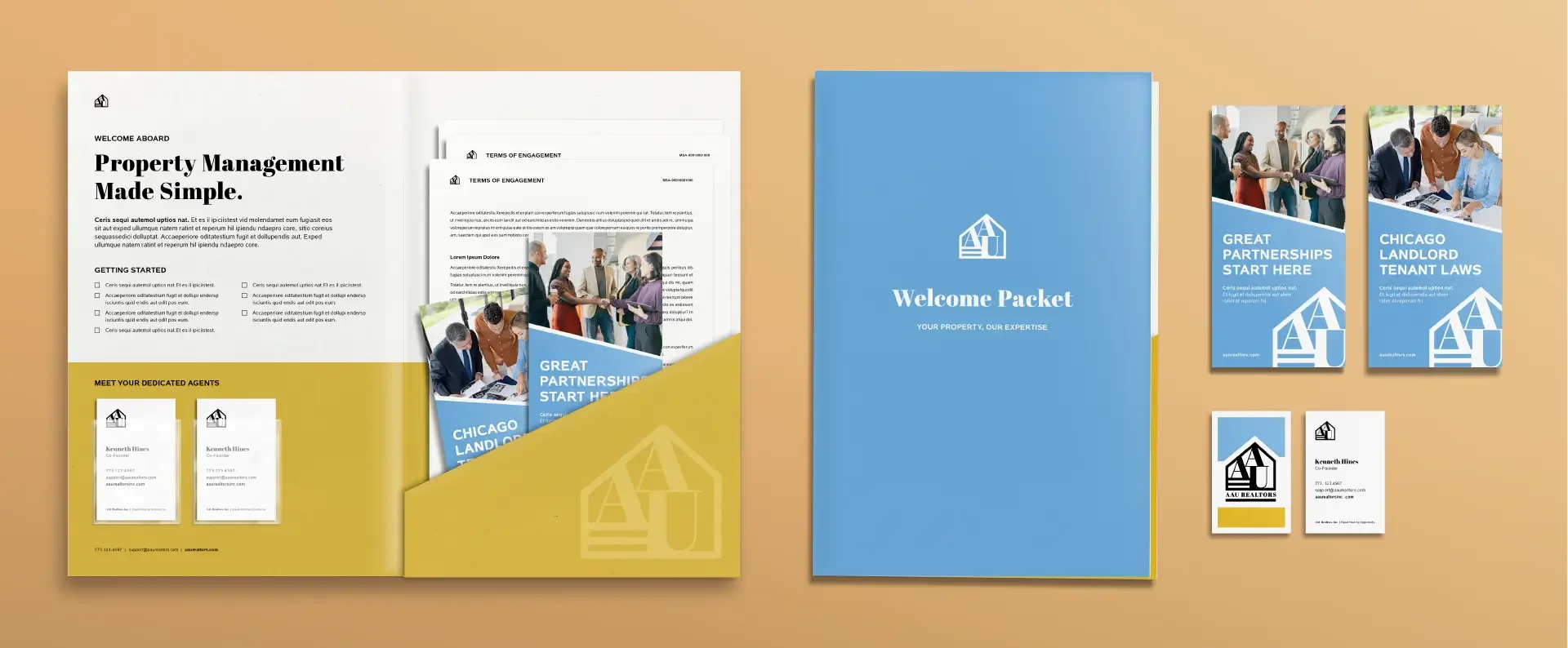 Mockuo of AAU brochures and stationary