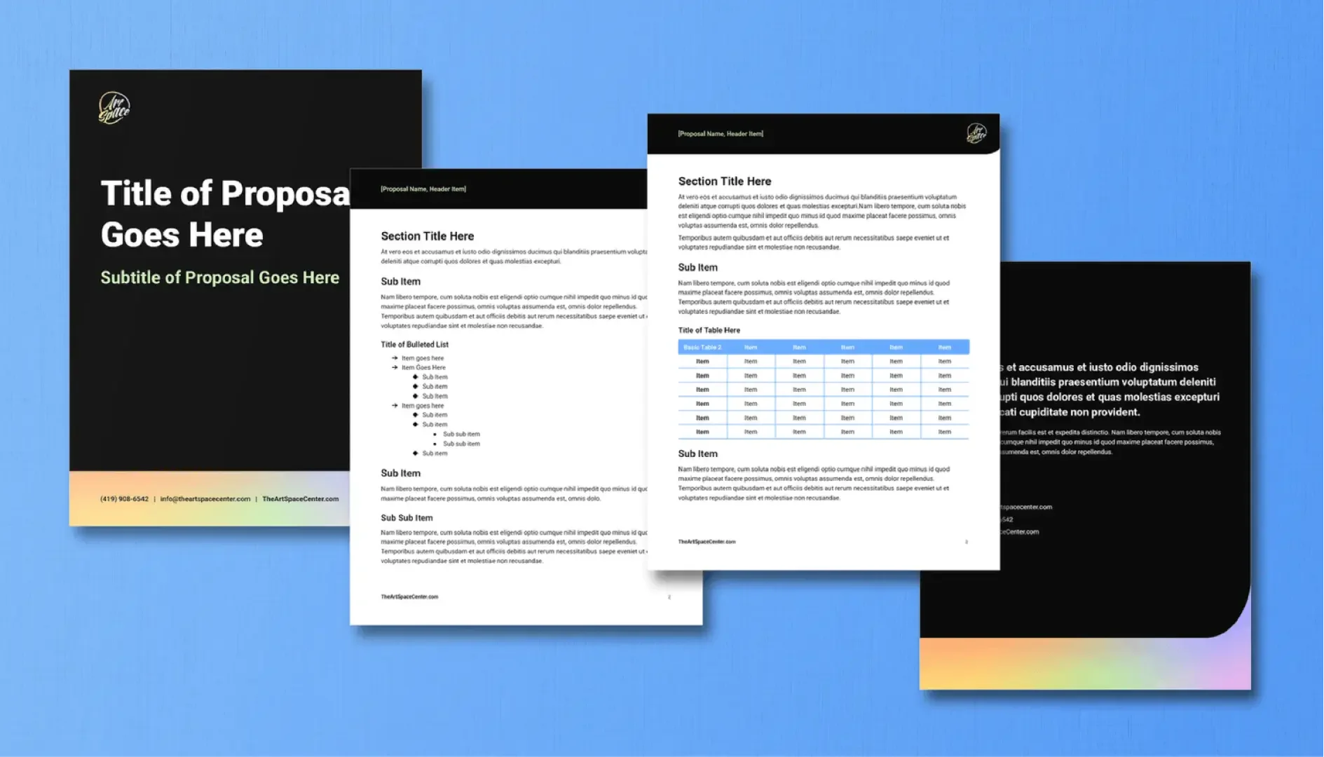 ArtSpace proposal template mockup