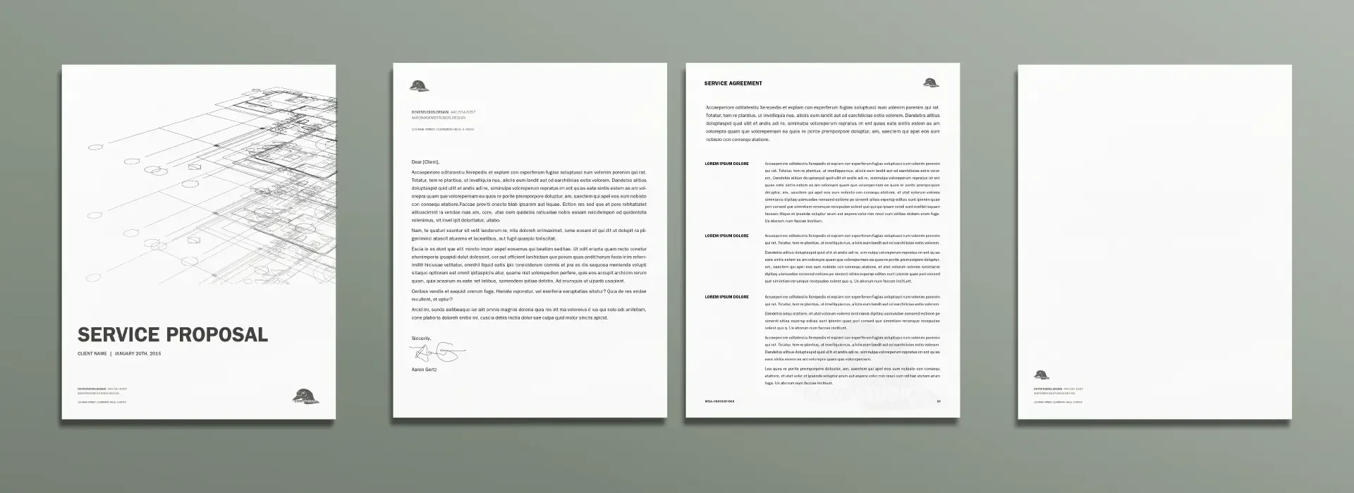 Dove Studios work proposal and contract packet mockup