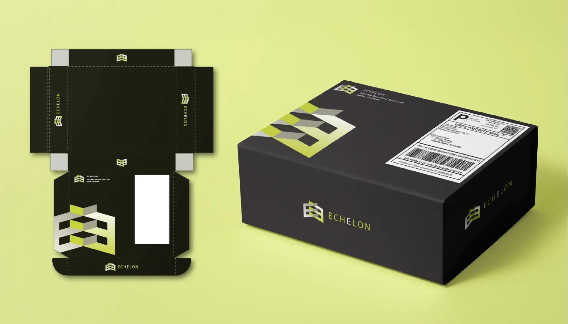 Mockup of Echelon direct marketing mailer box