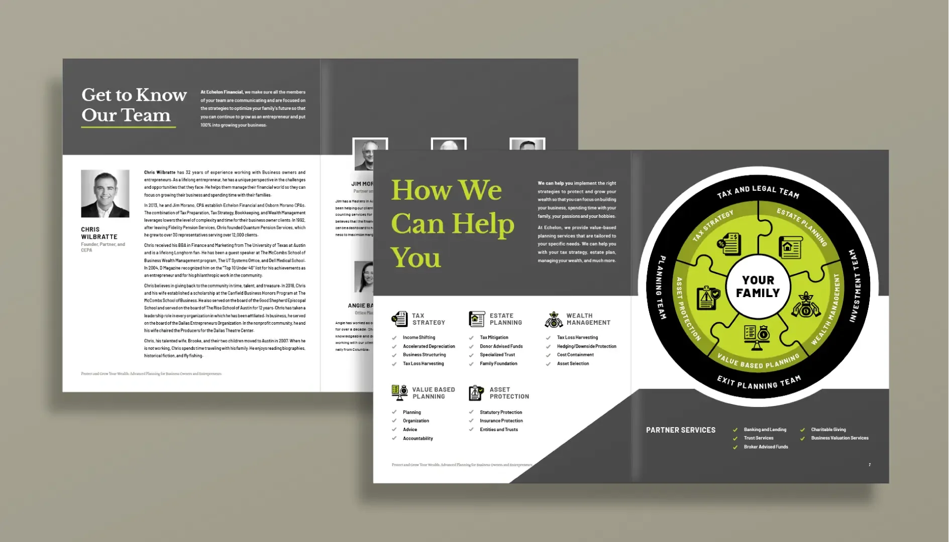Mockup of Echelon welcome packet interior