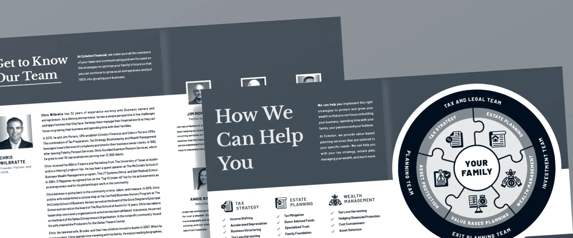 Mockup of Echelon welcome packet booklet