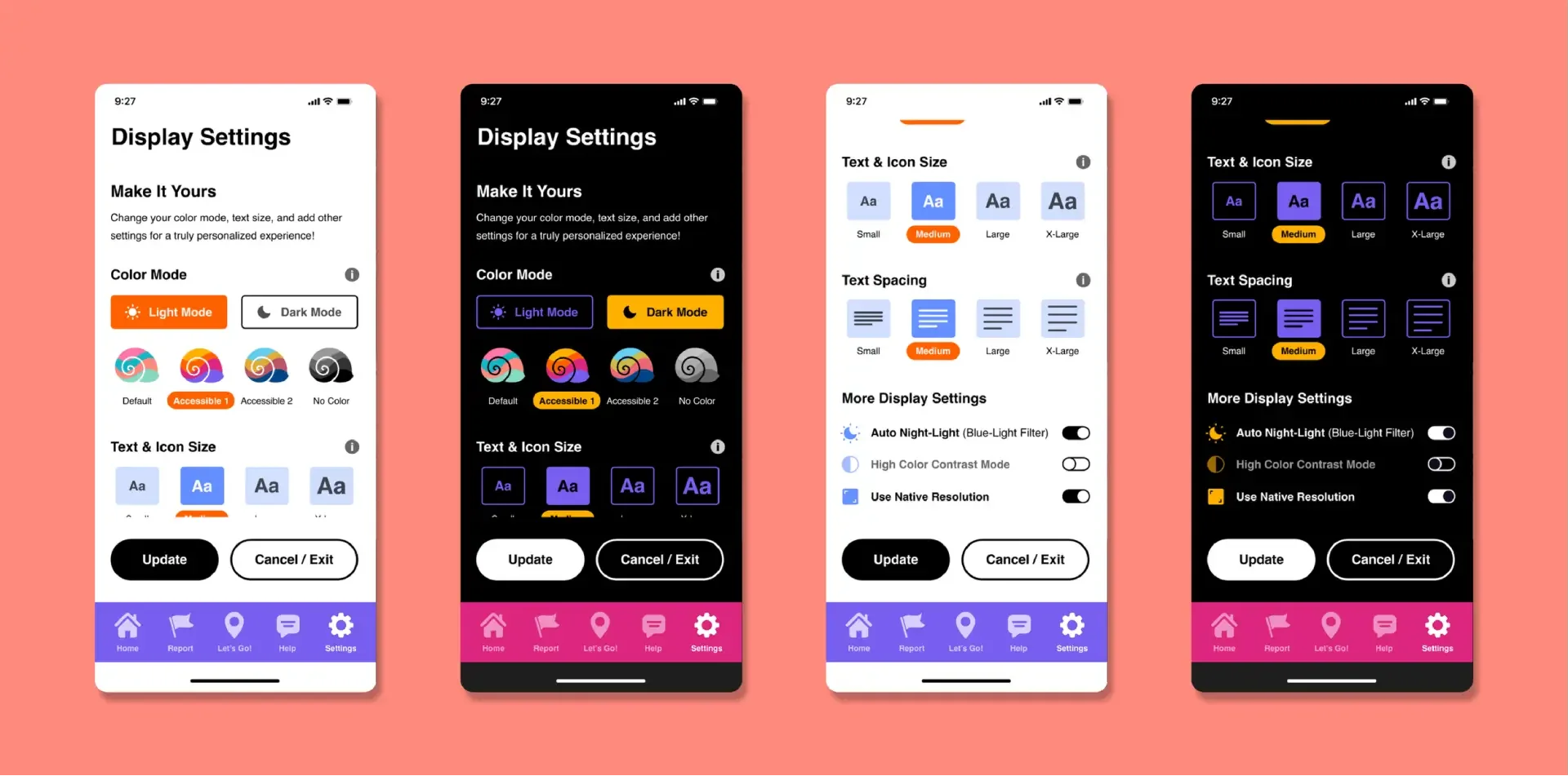 Mockup of Swift app display/interface customization options