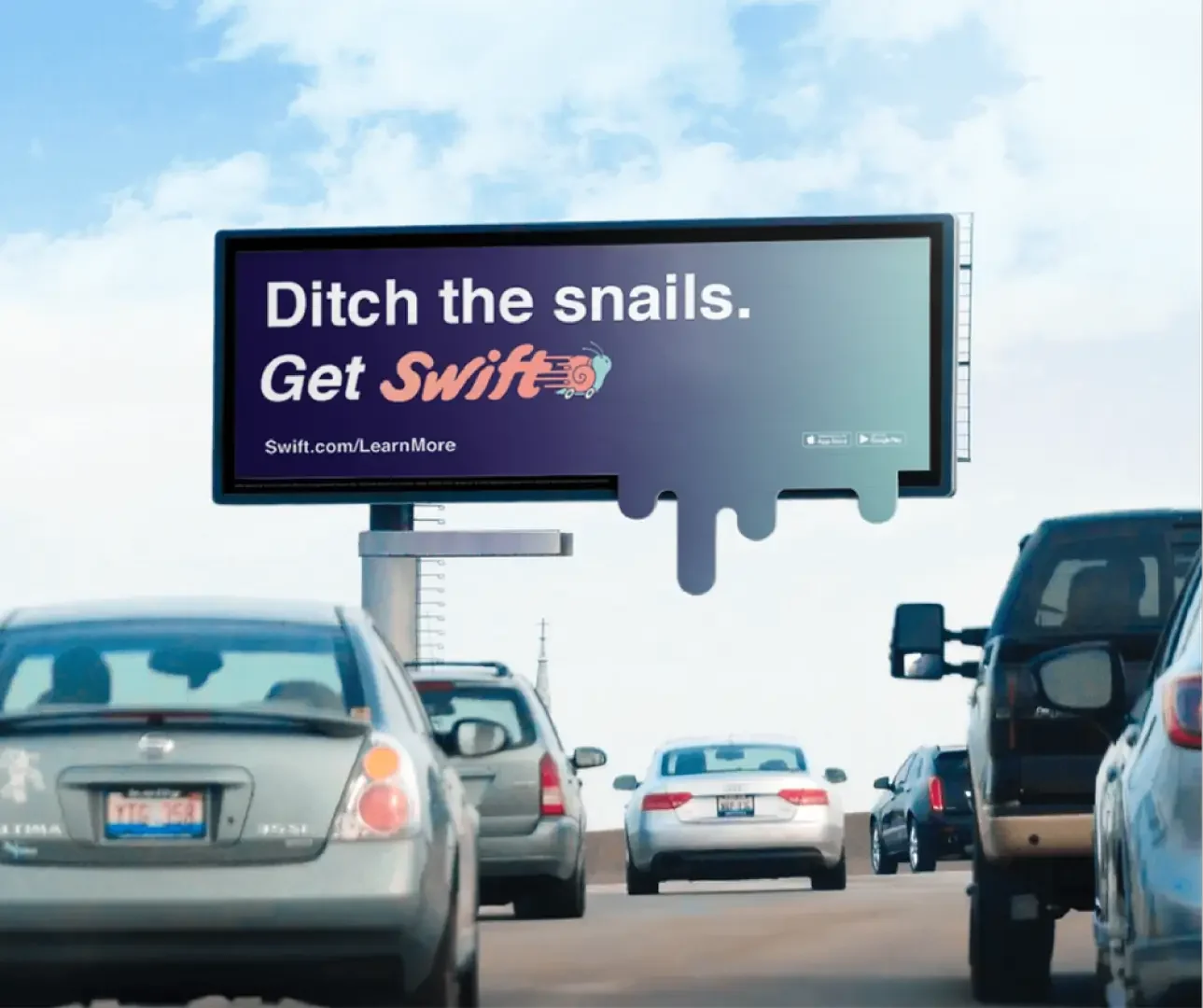 Mockup of highway billboard from Swift marketing campaign