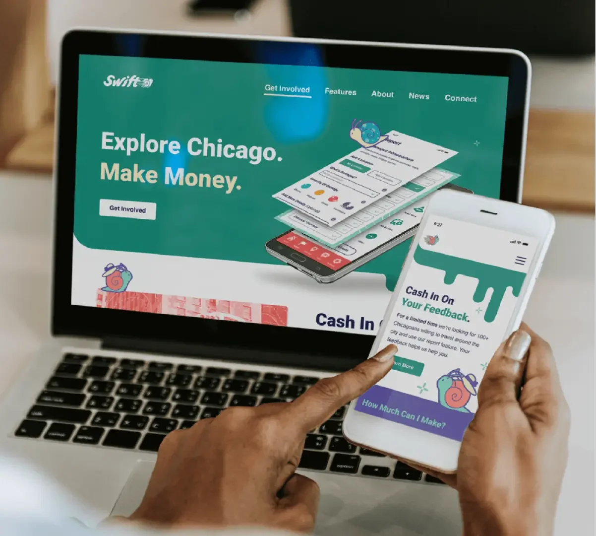 Mockup of digital touchpoints from Swift marketing campaign
